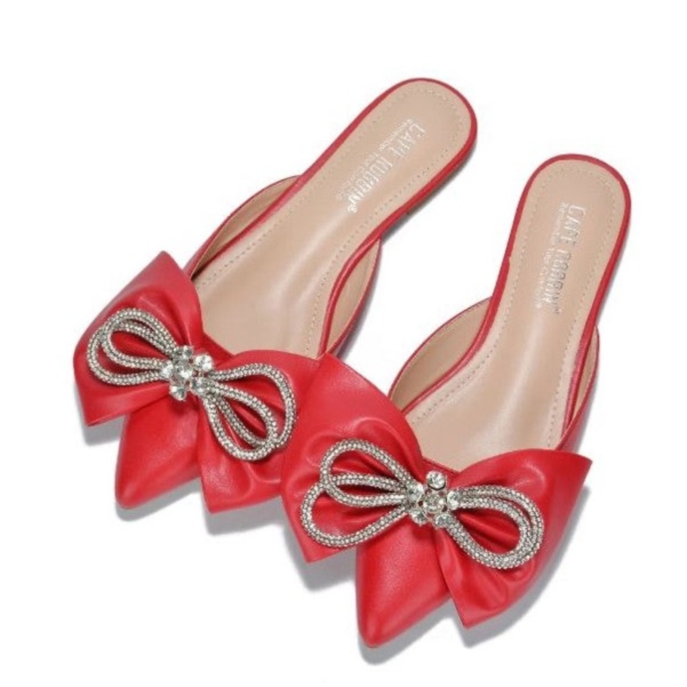 NIB Red Bow Front Mule with Rhinstones